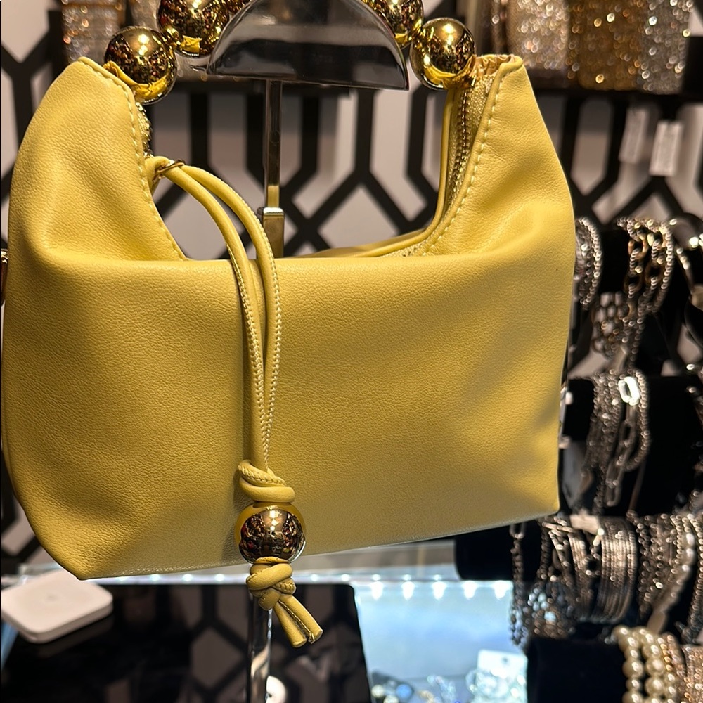 Elegant Yellow Handbag with Gold Accents